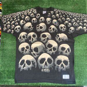 Vintage 90s Liquid Blue Son of Skulls T-Shirt All Over AOP Goth Grunge Punk XL